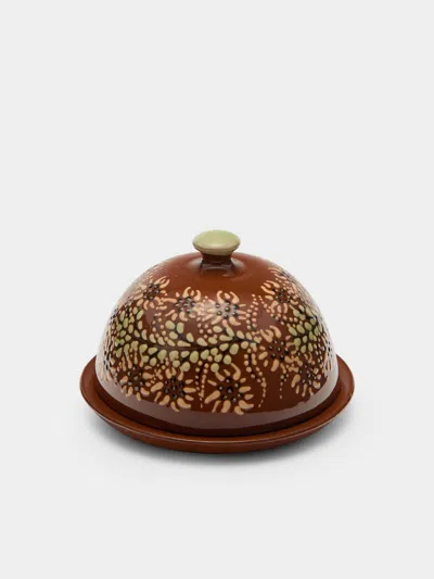 Poterie D’évires Poterie D'évires Flowers Hand-painted Ceramic Small Lidded Butter Dish In Multi