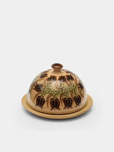 Poterie D’évires Poterie D'évires Flowers Hand-painted Ceramic Small Lidded Butter Dish In Multi