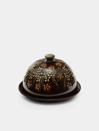 Poterie D’évires Poterie D'évires Flowers Hand-painted Ceramic Small Lidded Butter Dish In Multi