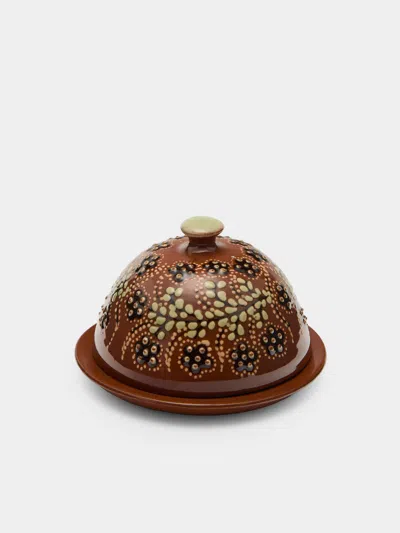 Poterie D’évires Poterie D'évires Flowers Hand-painted Ceramic Small Lidded Butter Dish In Multi