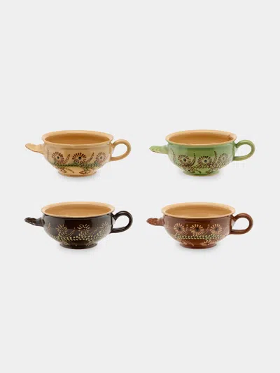 Poterie D’évires Poterie D'évires Flowers Hand-painted Ceramic Soup Bowls (set Of 4)