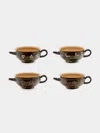 Poterie D’évires Poterie D'évires Flowers Hand-painted Ceramic Soup Bowls (set Of 4) In Multi