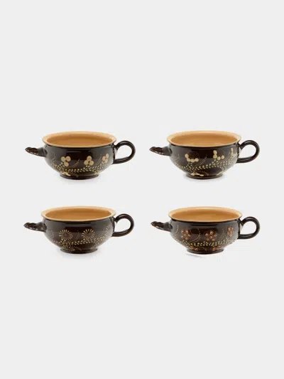 Poterie D’évires Poterie D'évires Flowers Hand-painted Ceramic Soup Bowls (set Of 4) In Multi