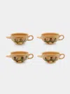 Poterie D’évires Poterie D'évires Flowers Hand-painted Ceramic Soup Bowls (set Of 4) In Multi
