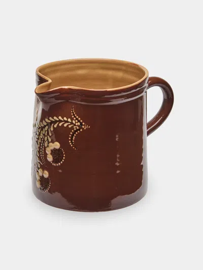 Poterie D’évires Poterie D'évires Flowers Hand-painted Ceramic Straight-edge Jug (34oz/1l) In Burgundy