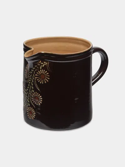 Poterie D’évires Poterie D'évires Flowers Hand-painted Ceramic Straight-edge Jug (70.5oz/2l) In Brown