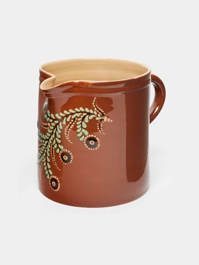 Poterie D’évires Poterie D'évires Flowers Hand-painted Ceramic Straight-edge Jug In Multi