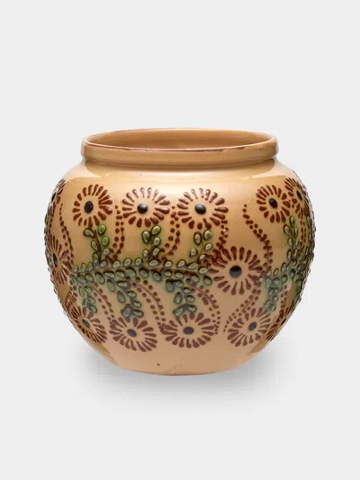 Poterie D’évires Poterie D'évires Flowers Hand-painted Ceramic Vase (5in/13cm) In Brown