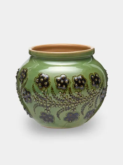 Poterie D’évires Poterie D'évires Flowers Hand-painted Ceramic Vase (5in/13cm) In Green
