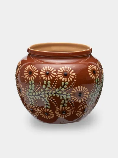 Poterie D’évires Poterie D'évires Flowers Hand-painted Ceramic Vase (5in/13cm) In Brown
