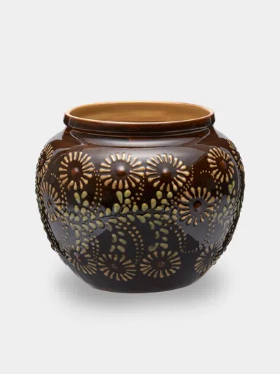 Poterie D’évires Poterie D'évires Flowers Hand-painted Ceramic Vase (5in/13cm) In Brown