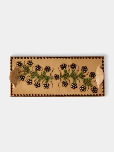 Poterie D’évires Poterie D'évires Flowers Hand-painted Ceramic Cheese Platter In Brown