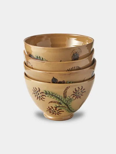 Poterie D’évires Poterie D'évires Flowers Hand-painted Ceramic Grand Bowls (set Of 4) In Brown