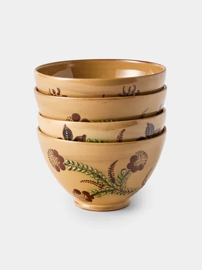 Poterie D’évires Poterie D'évires Flowers Hand-painted Ceramic Grand Bowls (set Of 4) In Neutral