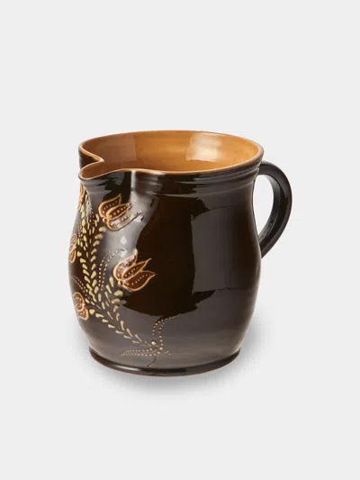 Poterie D’évires Poterie D'évires Flowers Hand-painted Ceramic Medium Jug In Brown