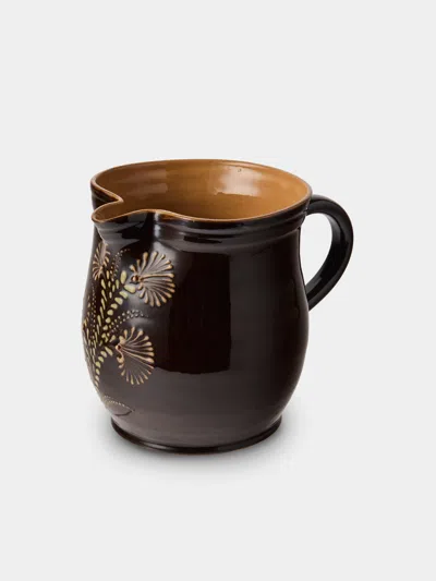 Poterie D’évires Poterie D'évires Flowers Hand-painted Ceramic Medium Jug In Black