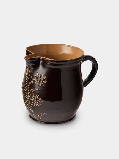 Poterie D’évires Poterie D'évires Flowers Hand-painted Ceramic Medium Jug In Black