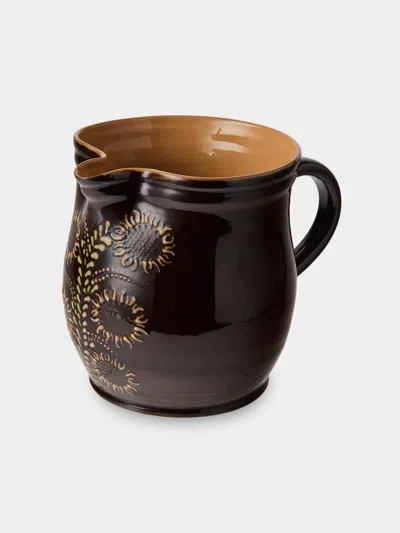 Poterie D’évires Poterie D'évires Flowers Hand-painted Ceramic Medium Jug In Black