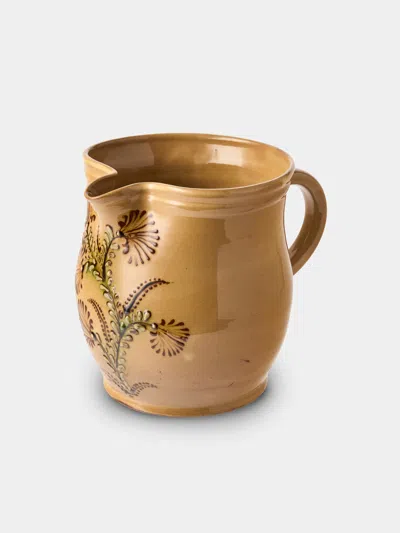 Poterie D’évires Poterie D'évires Flowers Hand-painted Ceramic Medium Jug In Brown
