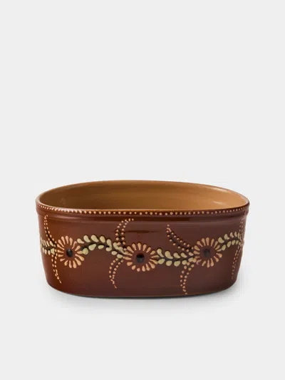 Poterie D’évires Poterie D'évires Flowers Hand-painted Ceramic Mini Oval Dish In Brown