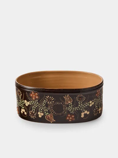 Poterie D’évires Poterie D'évires Flowers Hand-painted Ceramic Oval Dish In Black