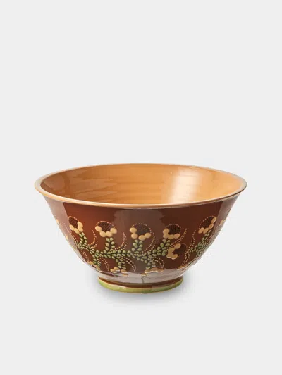 Poterie D’évires Poterie D'évires Flowers Hand-painted Ceramic Salad Bowl In Brown