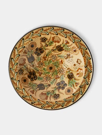 Poterie D’évires Poterie D'évires Flowers Hand-painted Ceramic Small Serving Bowl In Brown