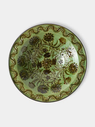Poterie D’évires Poterie D'évires Flowers Hand-painted Ceramic Small Serving Bowl In Green