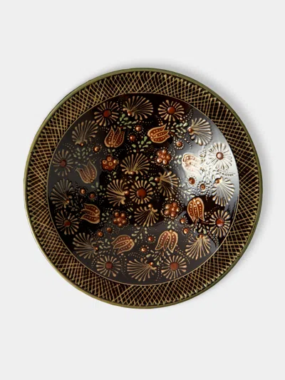 Poterie D’évires Poterie D'évires Flowers Hand-painted Ceramic Small Serving Bowl In Black