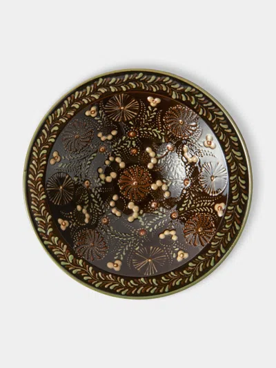 Poterie D’évires Poterie D'évires Flowers Hand-painted Ceramic Small Serving Bowl In Brown