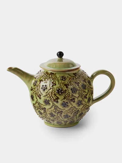 Poterie D’évires Poterie D'évires Flowers Hand-painted Ceramic Small Teapot In Green