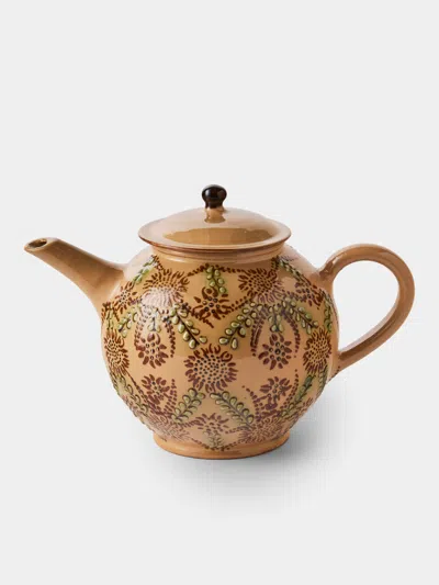 Poterie D’évires Poterie D'évires Flowers Hand-painted Ceramic Small Teapot In Brown