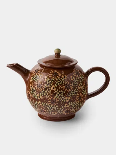 Poterie D’évires Poterie D'évires Flowers Hand-painted Ceramic Small Teapot In Brown