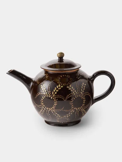 Poterie D’évires Poterie D'évires Flowers Hand-painted Ceramic Small Teapot In Brown