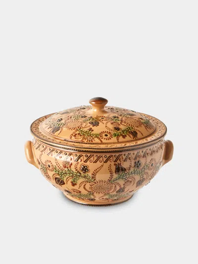 Poterie D’évires Poterie D'évires Flowers Hand-painted Ceramic Soup Tureen In Gold