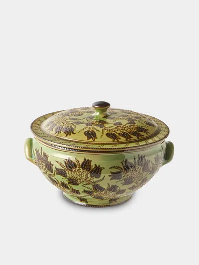 Poterie D’évires Poterie D'évires Flowers Hand-painted Ceramic Soup Tureen In Green