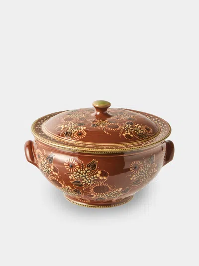 Poterie D’évires Poterie D'évires Flowers Hand-painted Ceramic Soup Tureen In Brown