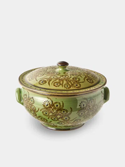 Poterie D’évires Poterie D'évires Flowers Hand-painted Ceramic Soup Tureen In Green