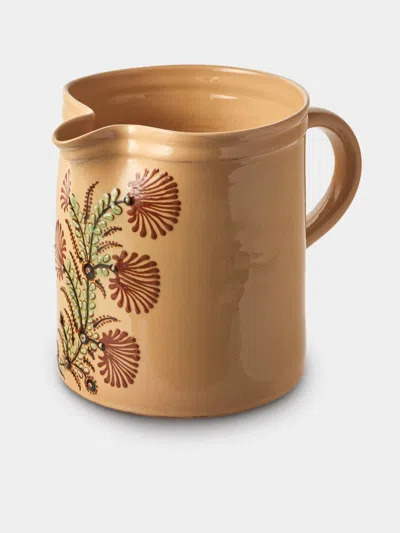 Poterie D’évires Poterie D'évires Flowers Hand-painted Ceramic Straight-edge Large Jug In Brown