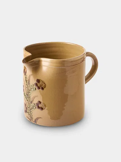 Poterie D’évires Poterie D'évires Flowers Hand-painted Ceramic Straight-edge Medium Jug In Brown