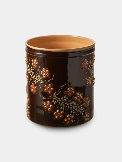 Poterie D’évires Poterie D'évires Flowers Hand-painted Ceramic Utensil Pot In Burgundy