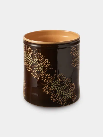 Poterie D’évires Poterie D'évires Flowers Hand-painted Ceramic Utensil Pot In Black