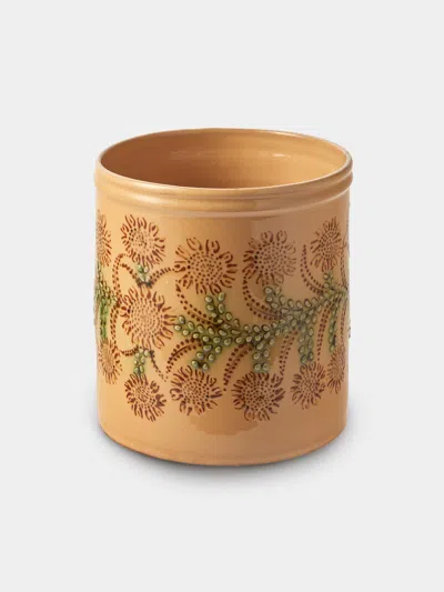 Poterie D’évires Poterie D'évires Flowers Hand-painted Ceramic Utensil Pot In Neutral