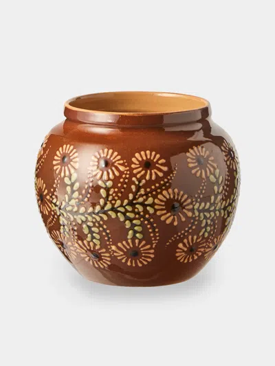 Poterie D’évires Poterie D'évires Flowers Hand-painted Ceramic Vase (6.5in/17cm) In Brown