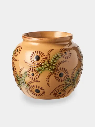 Poterie D’évires Poterie D'évires Flowers Hand-painted Ceramic Vase (6.5in/17cm) In Brown