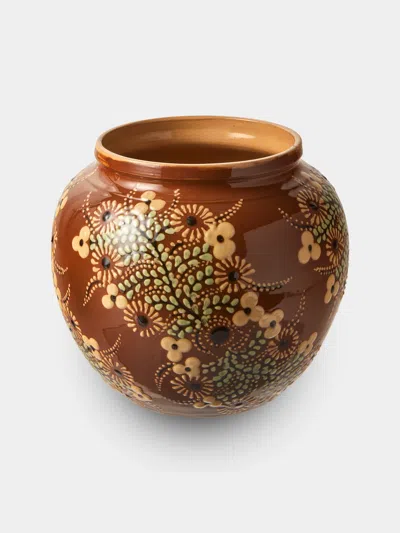 Poterie D’évires Poterie D'évires Flowers Hand-painted Ceramic Vase (7in/18cm) In Brown