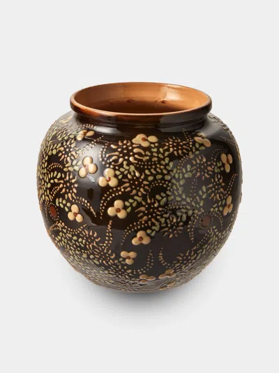 Poterie D’évires Poterie D'évires Flowers Hand-painted Ceramic Vase (7in/18cm) In Brown