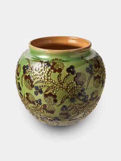 Poterie D’évires Poterie D'évires Flowers Hand-painted Ceramic Vase (7in/18cm) In Green