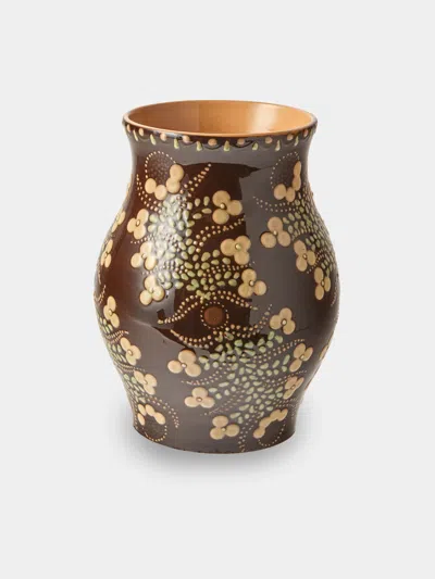 Poterie D’évires Poterie D'évires Flowers Hand-painted Ceramic Vase (8in/20cm) In Brown