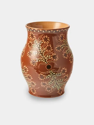 Poterie D’évires Poterie D'évires Flowers Hand-painted Ceramic Vase (8in/20cm) In Brown